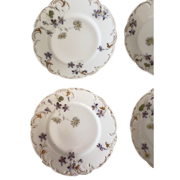 ANTIQUE Set 6 HAVILAND LIMOGES Salad plates Sch 453D Violets Daisy Handpainted - Picture 6 of 16